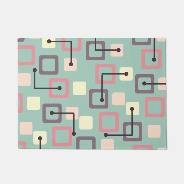 ヴィンテージ1950sタイル&正方形(春) ドアマット (正面)