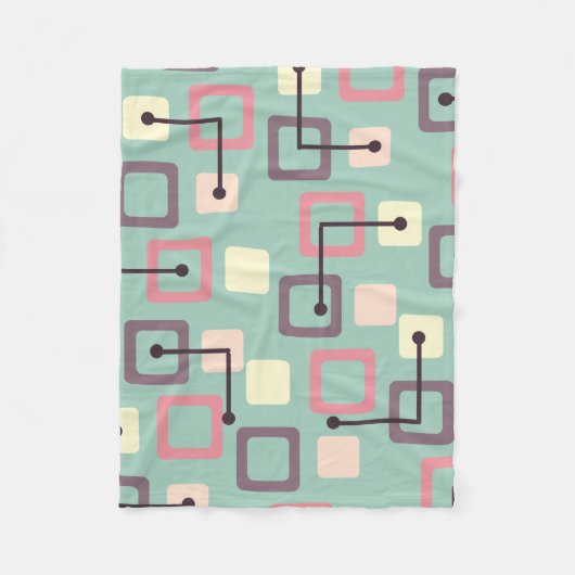 ヴィンテージ1950sタイル&正方形(春) フリースブランケット (正面)
