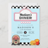 ヴィンテージ1950sダイナーレトロ誕生日ソックホップ 招待状 (正面)