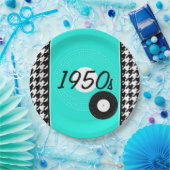 ヴィンテージ1950sティール（緑がかった色）、白黒 ペーパープレート (パーティー)