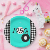 ヴィンテージ1950sティール（緑がかった色）、白黒 ペーパープレート (パーティー)