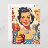 ヴィンテージ1950sドリンクピープルイラストレーション ポストカード (正面/裏面)