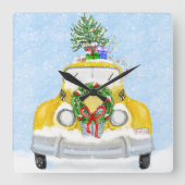 ヴィンテージ1950sニューヨーク黄色クリスマスタクシー スクエア壁時計 (正面)