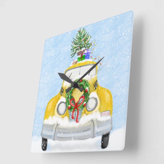 ヴィンテージ1950sニューヨーク黄色クリスマスタクシー スクエア壁時計 (傾斜)