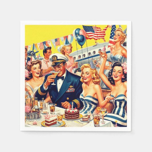 ヴィンテージ1950sパーティーイラストレーション スタンダードカクテルナプキン (正面)