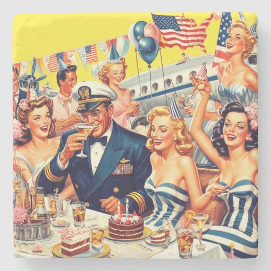 ヴィンテージ1950sパーティーイラストレーション ストーンコースター (正面)