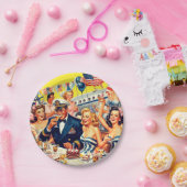 ヴィンテージ1950sパーティーイラストレーション ペーパープレート (パーティー)