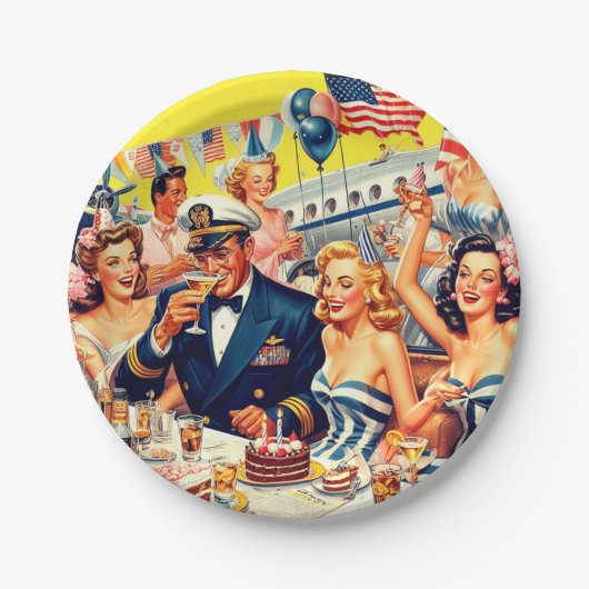 ヴィンテージ1950sパーティーイラストレーション ペーパープレート (正面)