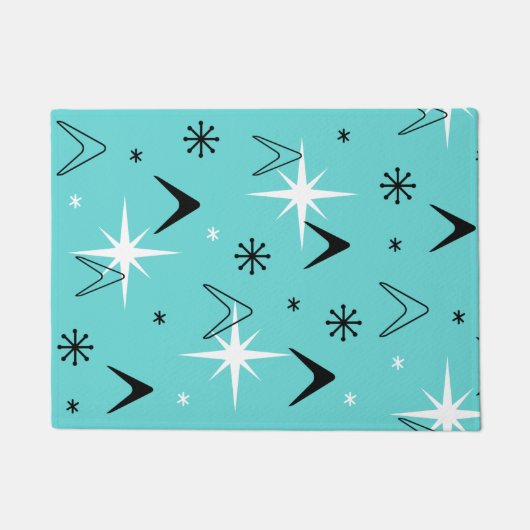 ヴィンテージ1950sブーメラングアンドスターズターコイズ ドアマット (正面)