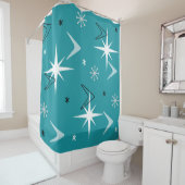 ヴィンテージ1950sブーメランスターズティール(緑がかった色) シャワーカーテン (インサイチュ)