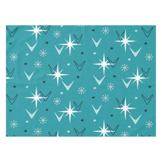 ヴィンテージ1950sブーメランスターズティール（緑がかった色） テーブルクロス (正面(横))
