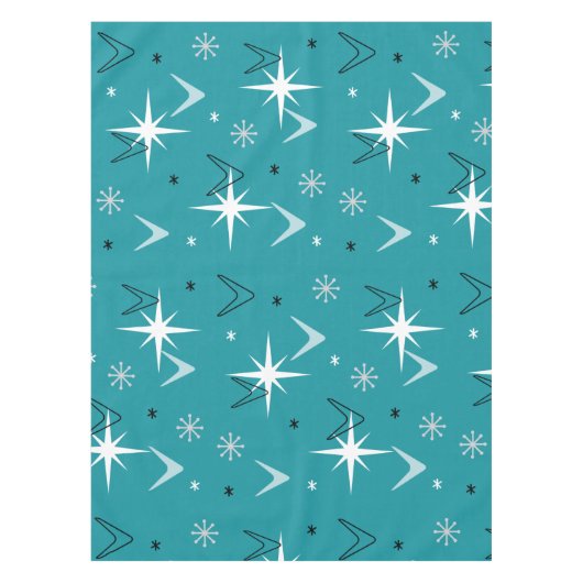 ヴィンテージ1950sブーメランスターズティール（緑がかった色） テーブルクロス (正面)