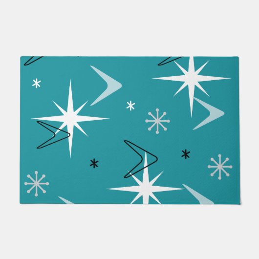 ヴィンテージ1950sブーメランスターズティール（緑がかった色） ドアマット (正面)