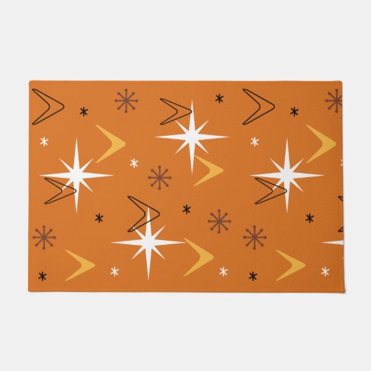 ヴィンテージ1950sブーメランズスターズオレンジ ドアマット (正面)