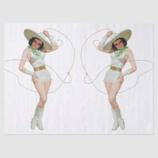 ヴィンテージ1950s女性のカーボーイデコパージュティッシュペーパー 薄葉紙