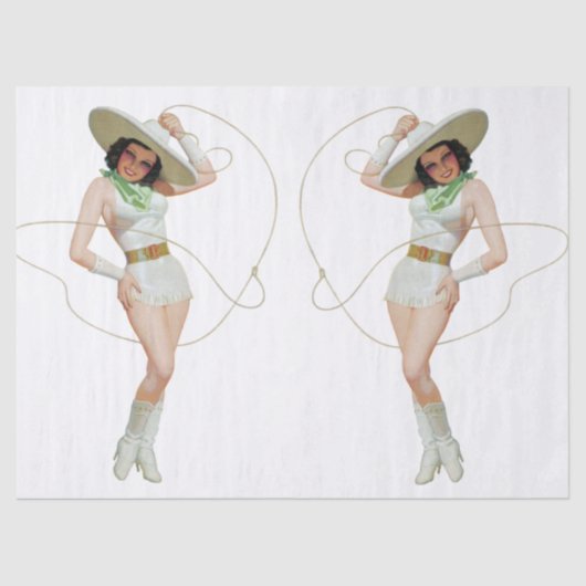 ヴィンテージ1950s女性のカーボーイデコパージュティッシュペーパー 薄葉紙 (正面)