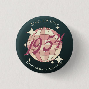 ヴィンテージ1954年70th誕生日ブラックピンクレトロ 缶バッジ
