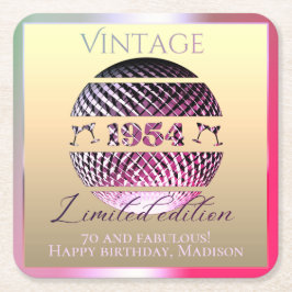 ヴィンテージ1954年70th birthday pink スクエアペーパーコースター