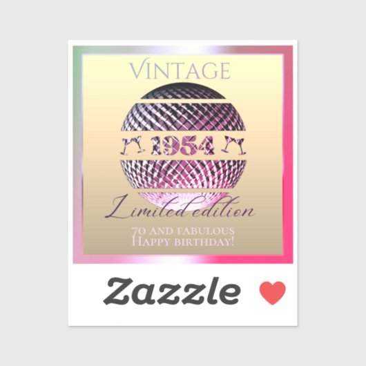 ヴィンテージ1954 70th誕生日ギフトメッセージカード シール (シート)