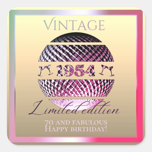 ヴィンテージ1954 70th誕生日ギフトメッセージカード スクエアシール (正面)