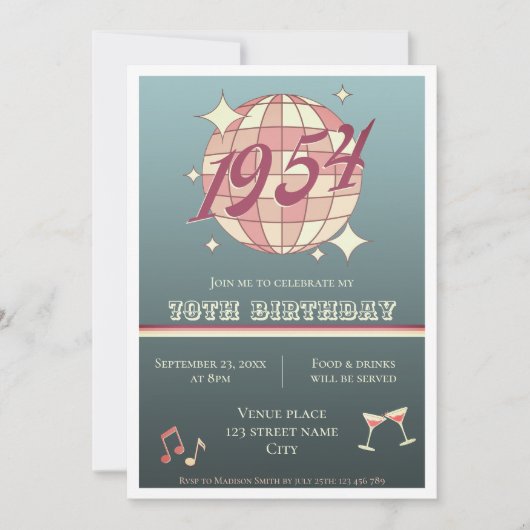 ヴィンテージ1954 70th誕生日レトロブルーgr投資 招待状 (正面)