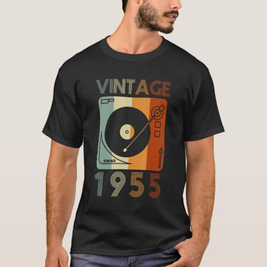 ヴィンテージ1955レトロレコードプレーヤー誕生日Vinyl Dj Tシャツ (正面)