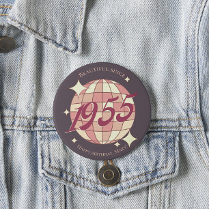 ヴィンテージ1955 70th誕生日レトロパープル 缶バッジ