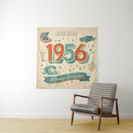 ヴィンテージ1956年誕生日タペストリー| 50年代レトロスタイル タペストリー