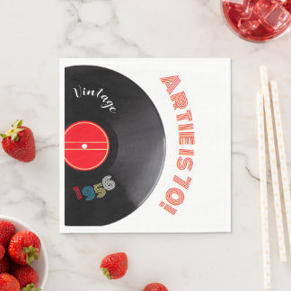 ヴィンテージ1956年 レコード 70歳の誕生日 レトロストライプ スタンダードランチョンナプキン
