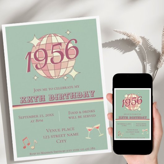 ヴィンテージ1956年 70歳誕生日 ティールブルー ご招待状 招待状