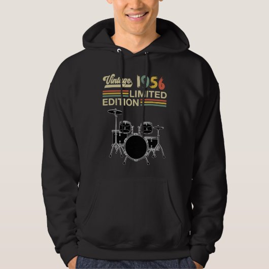 ヴィンテージ1956 Drums 67誕生日ドラマーTシャツ パーカ (正面)