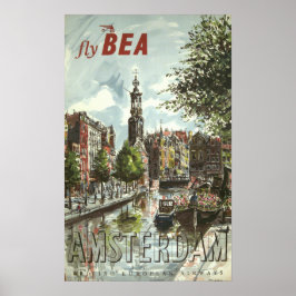 ヴィンテージ1956 Fly BEA Amsterdam UK旅行 ポスター