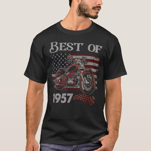 ヴィンテージ1957年最高のバイクバートの米国国旗 Tシャツ (正面)