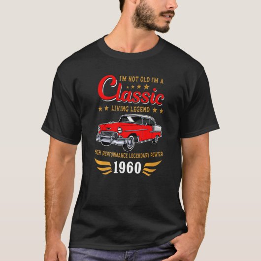 ヴィンテージ1960クラシック誕生日レジェンド用生まれ車 Tシャツ (正面)