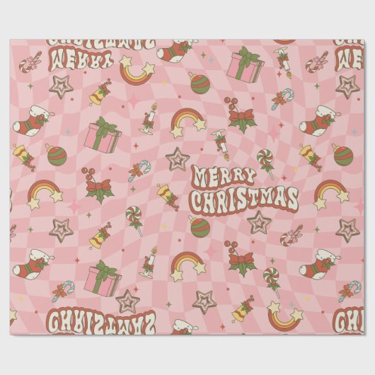 ヴィンテージ1960年代の溝深いメリークリスマス ラッピングペーパー (フラット)