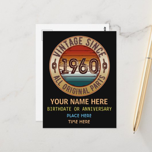 ヴィンテージ1960年以来すべてのオリジナル部品はがき ポストカード (正面/裏面インサイチュ)