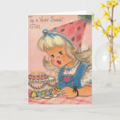 ヴィンテージ1960s非常に甘い女の子ハッピーバースデー カード (黄色い花)