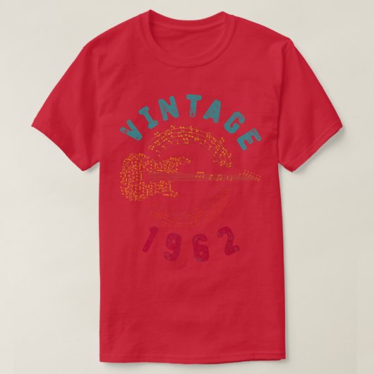 ヴィンテージ1962誕生日限定版ギター音楽 Tシャツ (デザイン正面)