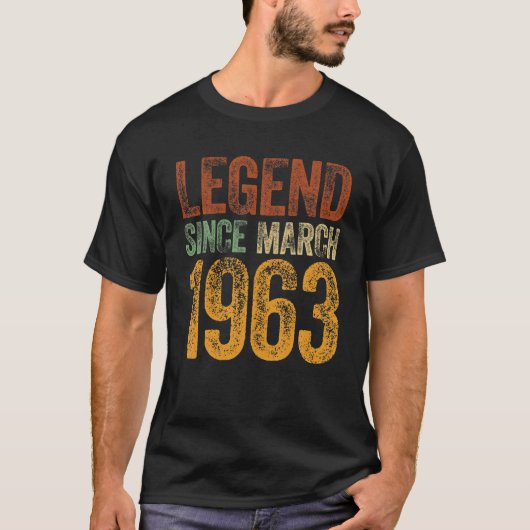 ヴィンテージ1963年誕生日1963年生まれ以来の3月の伝説 Tシャツ (正面)