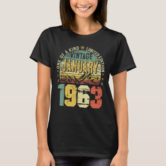 ヴィンテージ1963年1月60th誕生日男性 tシャツ (正面)