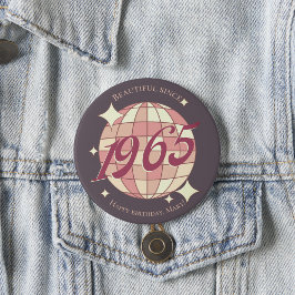 ヴィンテージ1965 60th誕生日レトロパープル 缶バッジ