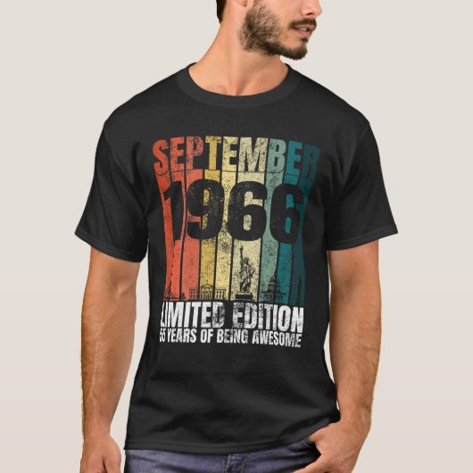 ヴィンテージ1966年9月Bdayグラフィック55年55日 Tシャツ (正面)