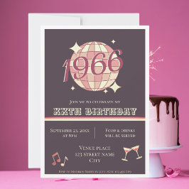 ヴィンテージ1966 60歳誕生日レトロパープル招待状 招待状