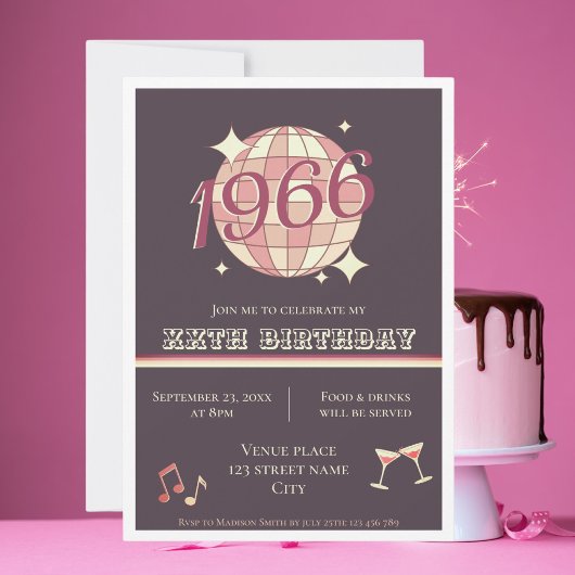 ヴィンテージ1966 60歳誕生日レトロパープル招待状 招待状