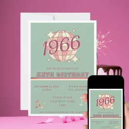 ヴィンテージ1966 60th誕生日ティール（緑がかった色）ブルーret Invitatio 招待状