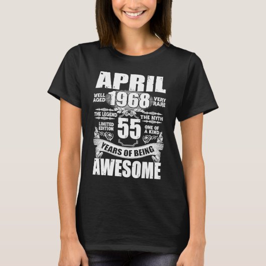 ヴィンテージ1968年4月55誕生日 Tシャツ (正面)
