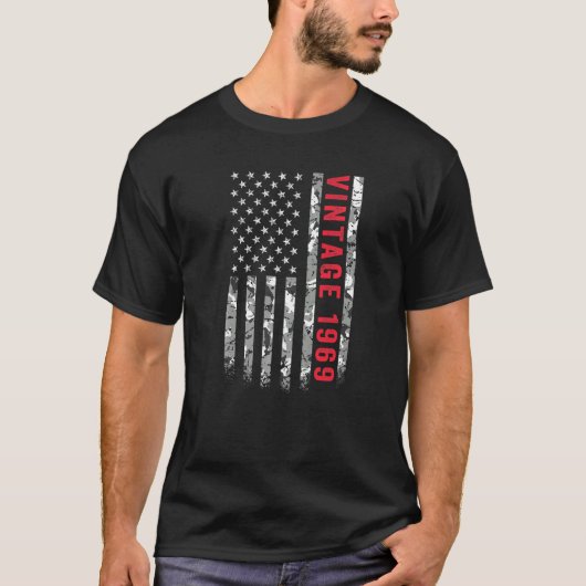 ヴィンテージ1969アメリカ国旗迷彩柄53歳53日 Tシャツ (正面)