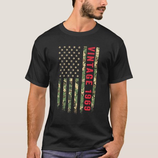 ヴィンテージ1969アメリカ国旗迷彩柄53歳53日 Tシャツ (正面)