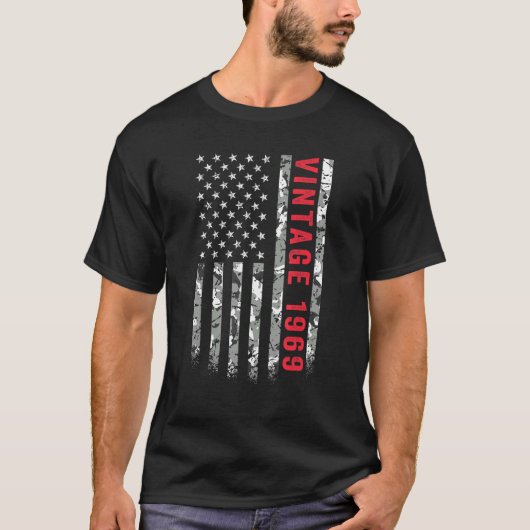 ヴィンテージ1969アメリカ国旗迷彩柄53歳53日 Tシャツ (正面)