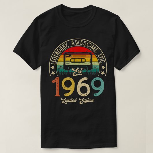 ヴィンテージ1969レトロカセット1969 53番目の誕生日53 Tシャツ (デザイン正面)